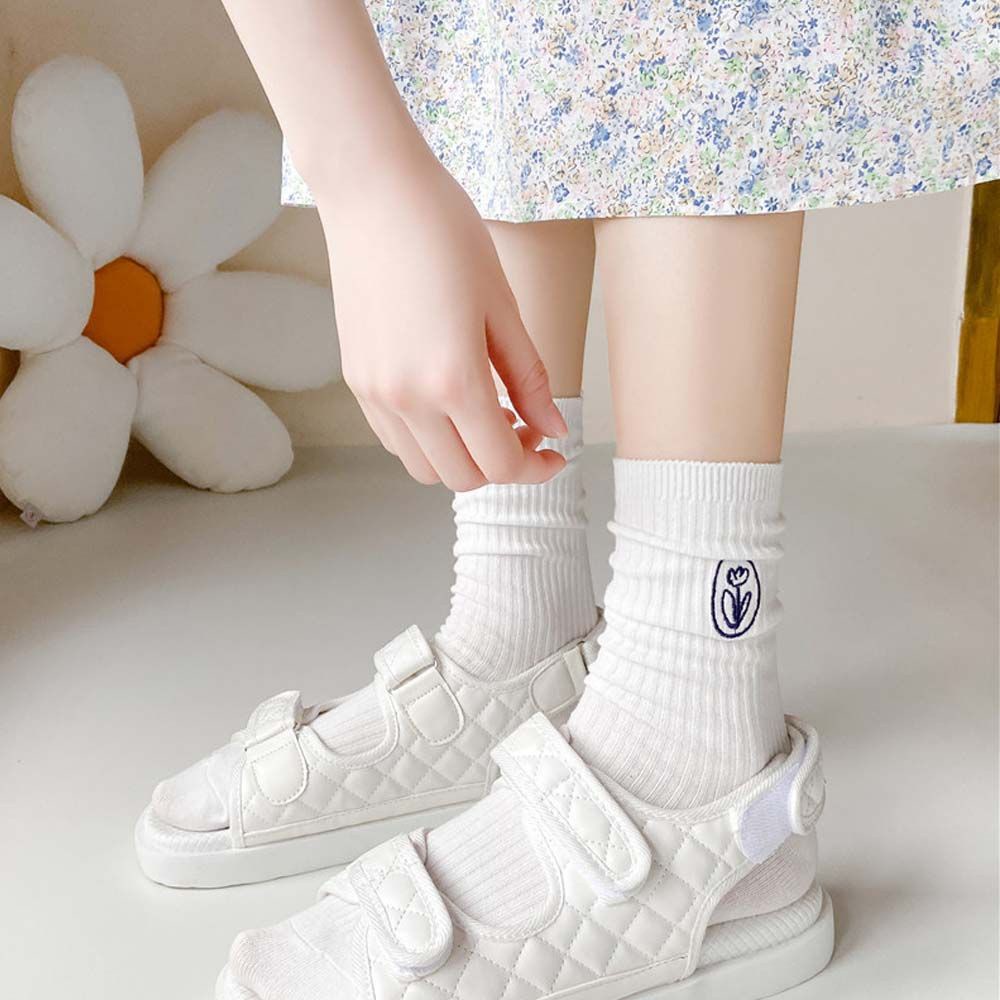 Đôi Vớ Cotton Thoáng Khí Thêu Họa Tiết Hoạt Hình Phong Cách Hàn Quốc Thời Trang Mùa Hè Cho Nữ