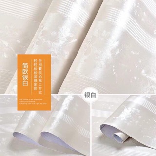 10m giấy dán tường trắng trơn hoa văn 3D sẵn keo
