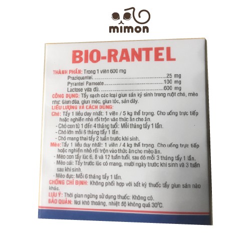 BIO-RANTEL dành cho chó mèo bị giun sán [1 viên lẻ]