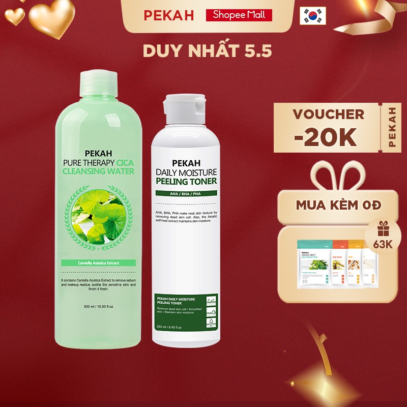 Combo Nước Tẩy Trang Ngăn Ngừa, Giảm Mụn PEKAH 500ml Và Nước Hoa Hồng Cải Thiện Mụn Ẩn PEKAH 250ml