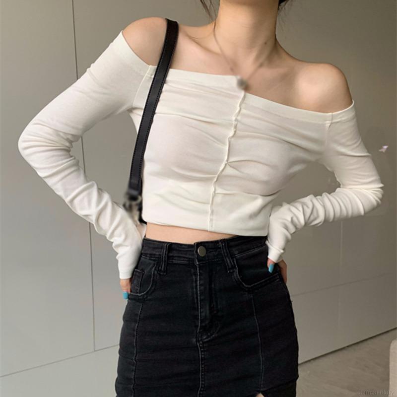 Áo thun tay dài hở vai dáng ôm cho nữ