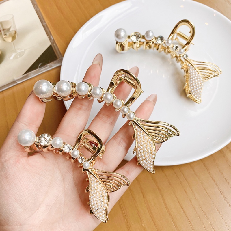 Kẹp Tóc Đuôi Cá Đính Ngọc Trai Giả Phong Cách Hàn Quốc Thời Trang