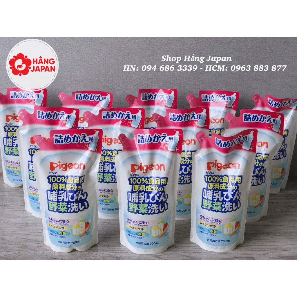 Nước rửa bình sữa, rau củ Pigeon Nhật Bản chai 800ml / túi 700ml hàng chính hãng