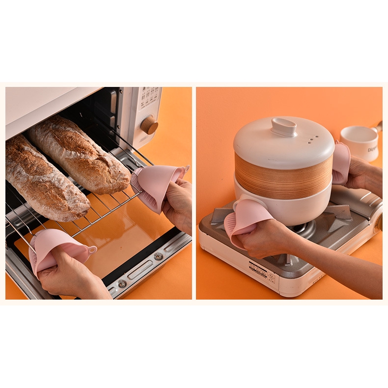 Bộ 6 dụng cụ hỗ trợ chống bỏng cho nhà bếp: Kẹp xếp đĩa, Kẹp tô cách nhiệt chống trượt, Găng tay silicon chống bỏng
