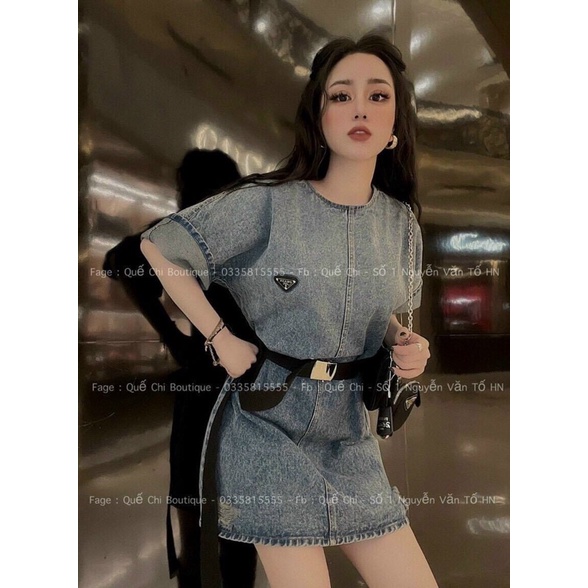 váy jean xuông, kết hợp bell cực sang