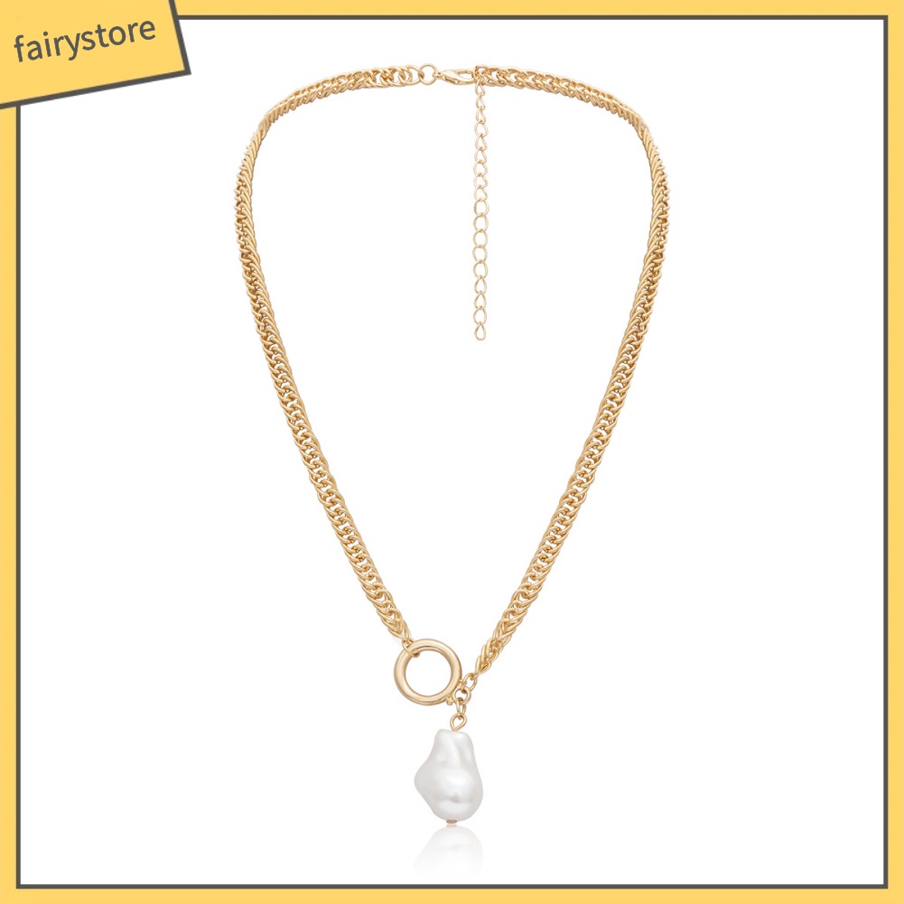 Dây Chuyền Mặt Hình Tròn Đính Ngọc Trai Nhân Tạo Thời Trang Dành Cho Nữ