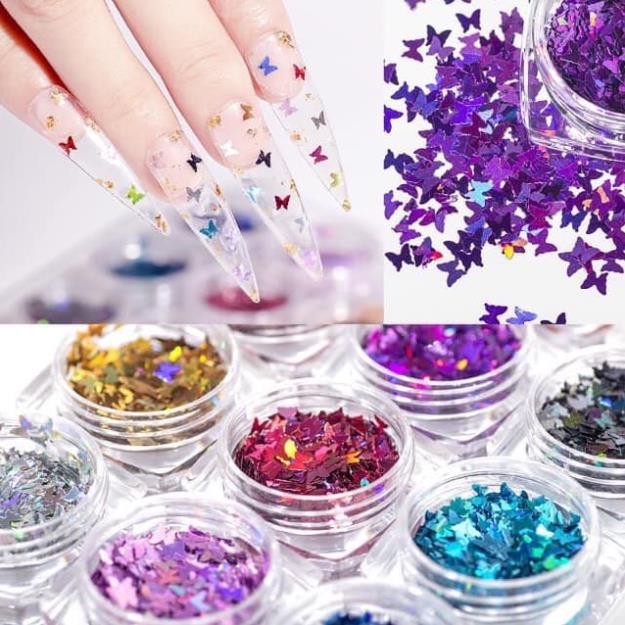 Nhũ bướm trang trí móng , nhũ bướm ẩn nail
