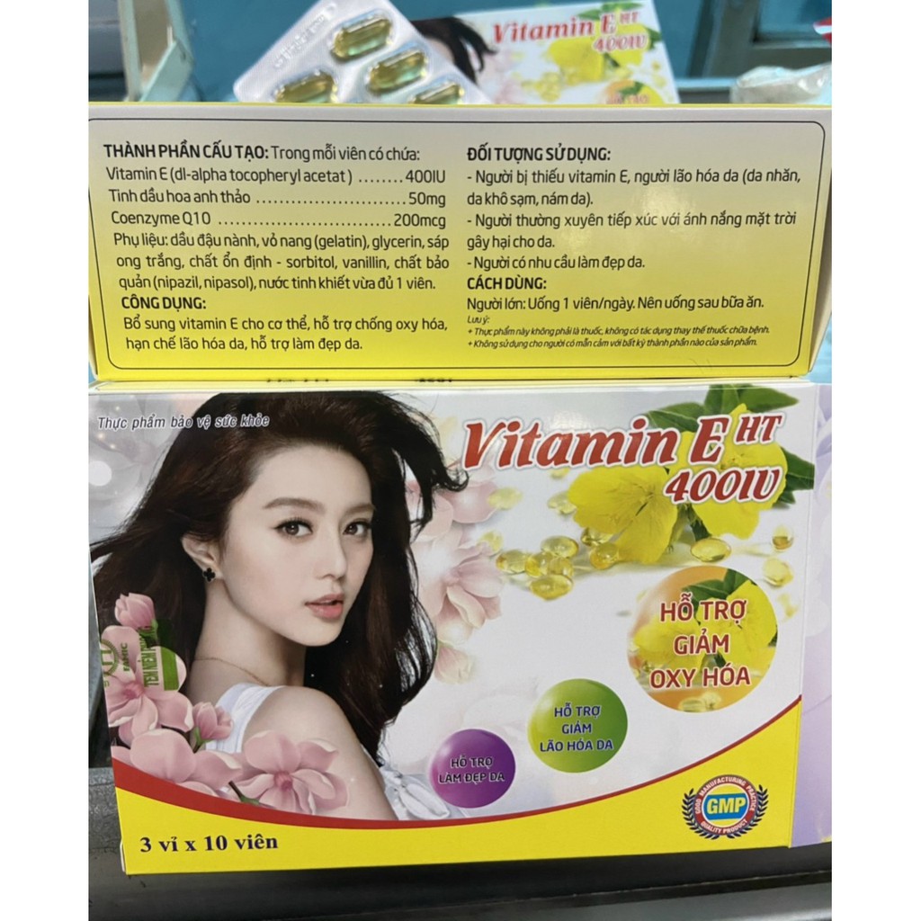 Vitamin E Ht 400iu đẹp da, mờ thâm, chống lão háo, làm sáng và mịn da, làm da sáng tự nhiên có tinh chất nha đam