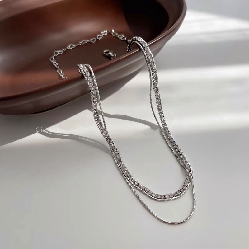 Vòng cổ Xương Rắn Ba Lớp Đính Đá Chất Lượng Cao Cá Tính Thời Trang Hàn Quốc