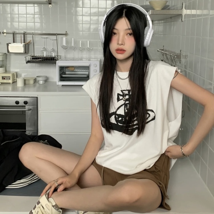 ◐Áo Thun Không Tay Dáng Rộng In Chữ Thời Trang Mùa Hè Hàng Mới Dành Cho Nữ 2022