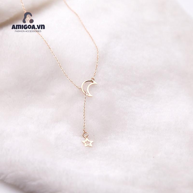 Vòng cổ Sợi Xích Mặt Hình Mặt Trăng Ngôi Sao Đơn Giản Thời Trang