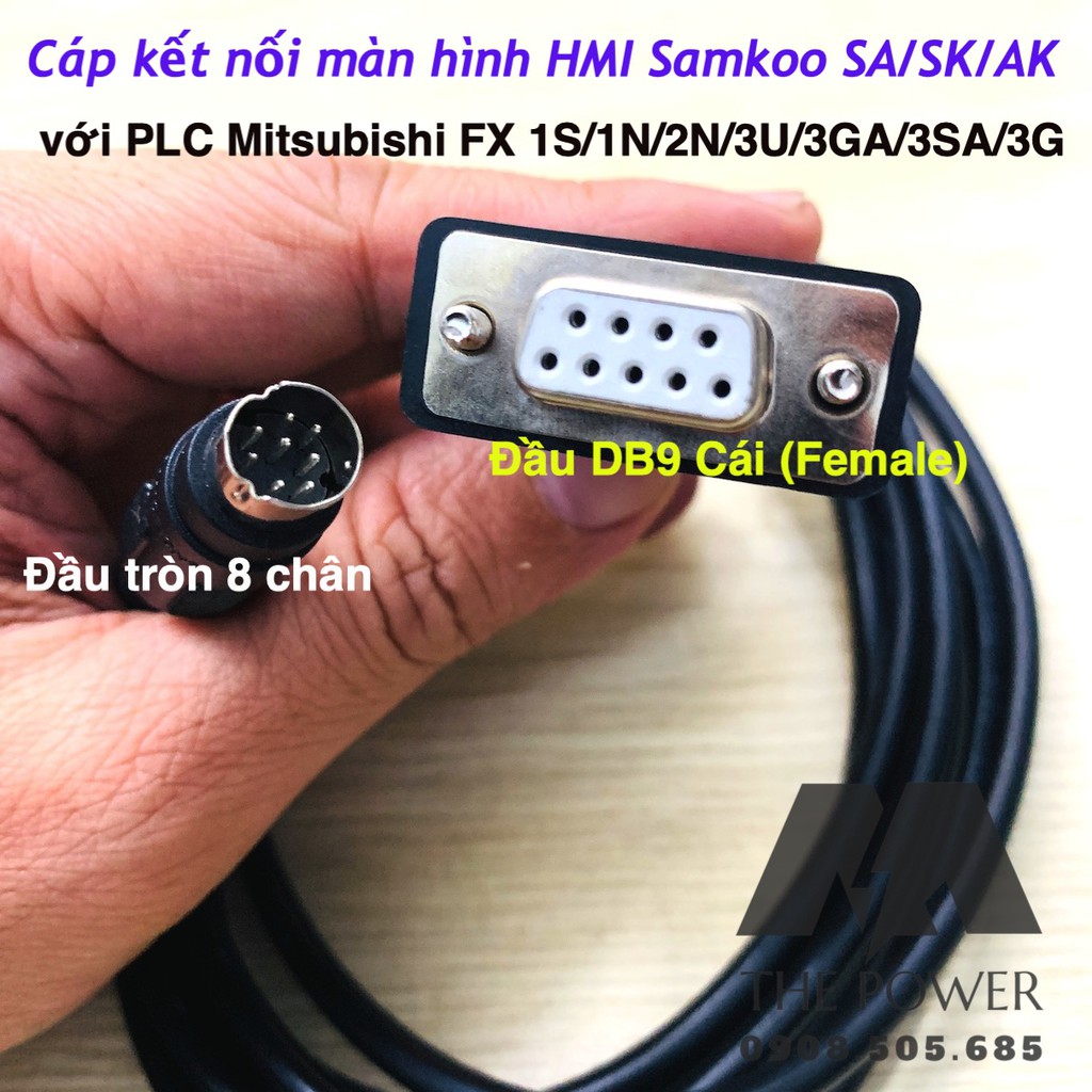 Cáp kết nối màn hình HMI Samkoo SA/SK/AK với PLC Mitsubishi FX1N, FX1S, FX2N, FX3G, FX3U, FX3SA, FX3GA dài 3M