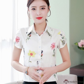 Áo Sơ Mi Công Sở Nữ Tay Ngắn In Hoa