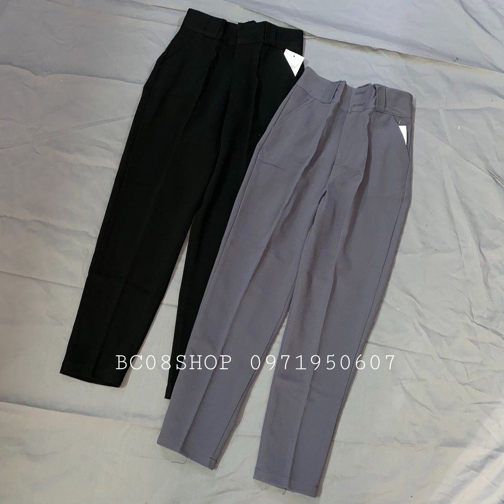 Quần Tây Baggy 2 Nút Gài Lưng Cao Kéo Khóa Màu Đen basic (BC110)