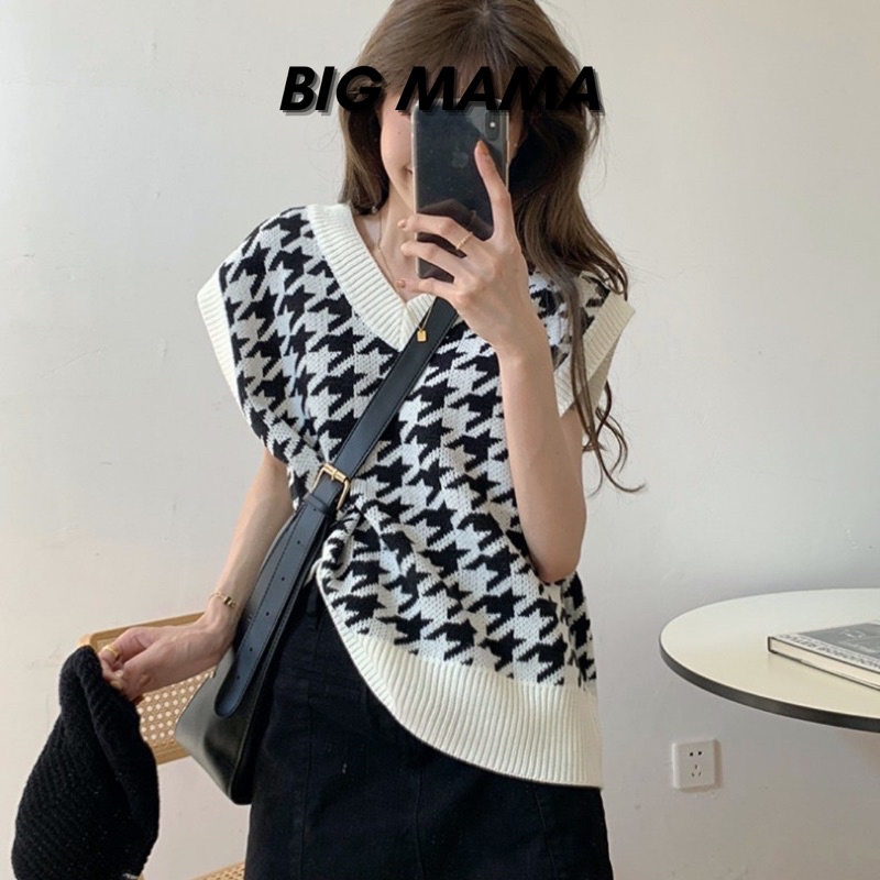 Áo gile len hoạ tiết trắng đen style Hàn Quốc