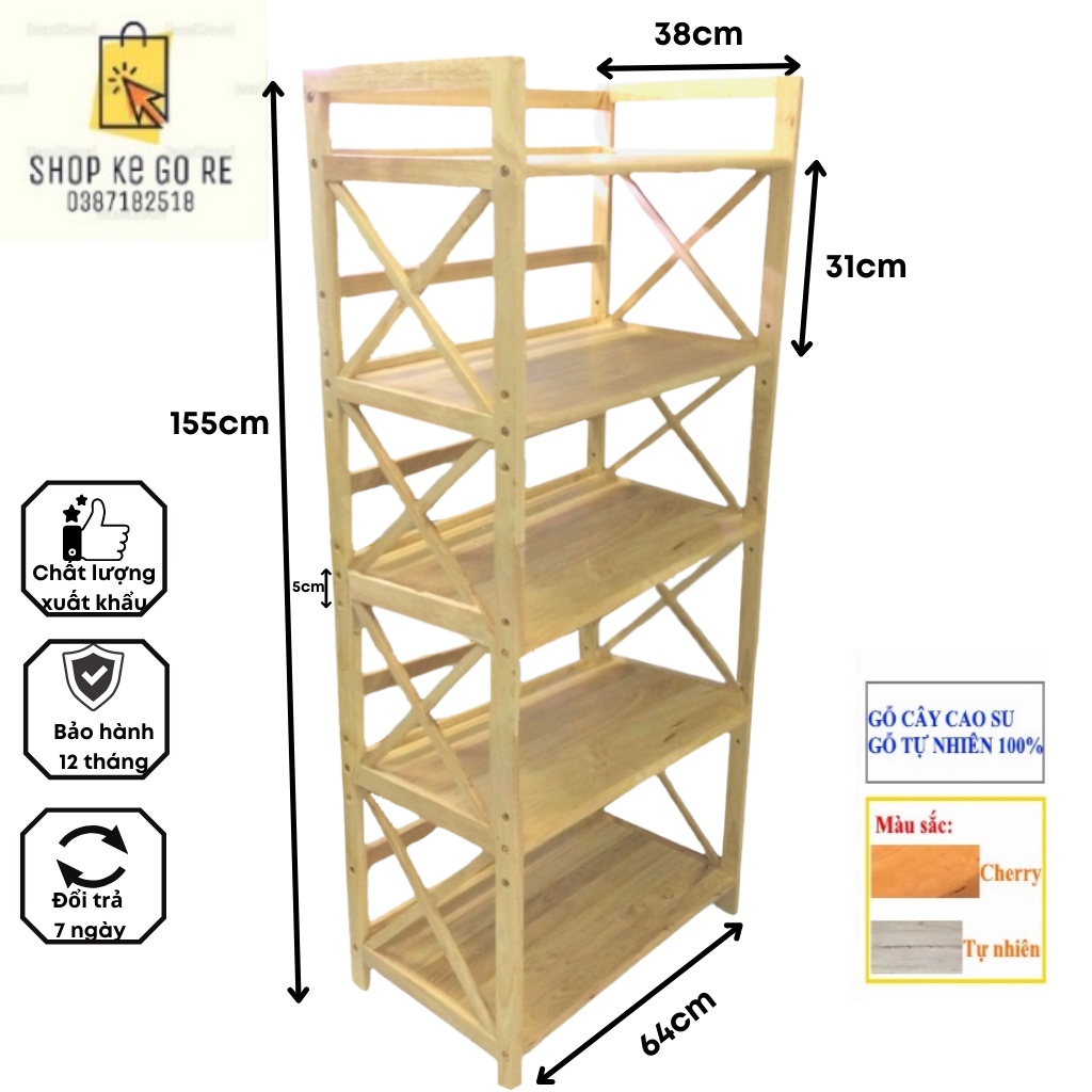 Kệ Lò Vi Sóng Gỗ 5 Tầng Ngang 64cm Sâu 38cm