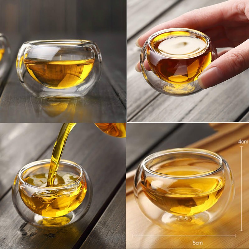 BỘ 6 CHÉN  NHỎ 50ML BẰNG THỦY TINH 2 LỚP DÙNG UỐNG TRÀ, CAFÉ
