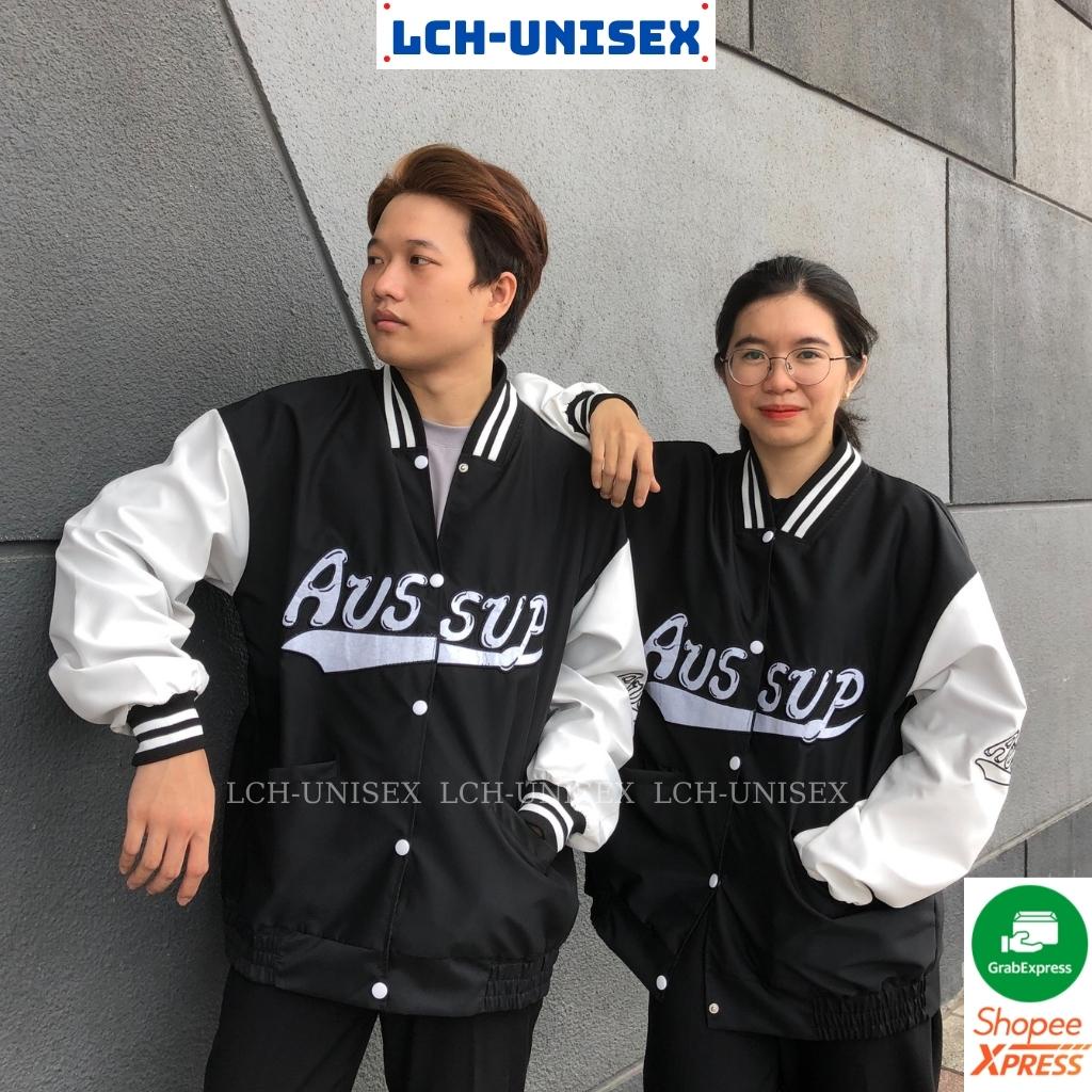 Áo khoác dù unisex form rộng thêu AUSSUP Bomber jacket bóng chày nam nữ 2 lớp dày LCH