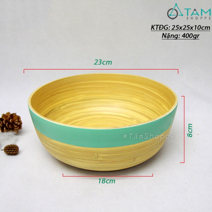 [GỖ TRE - AN TOÀN DÀY ĐẸP] Tô gỗ tre viền xanh cỡ lớn W-TO-01