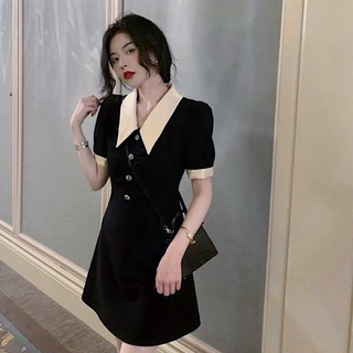 Đầm đen cổ trắng form ngắn, váy midi công sở (kèm hình thật)