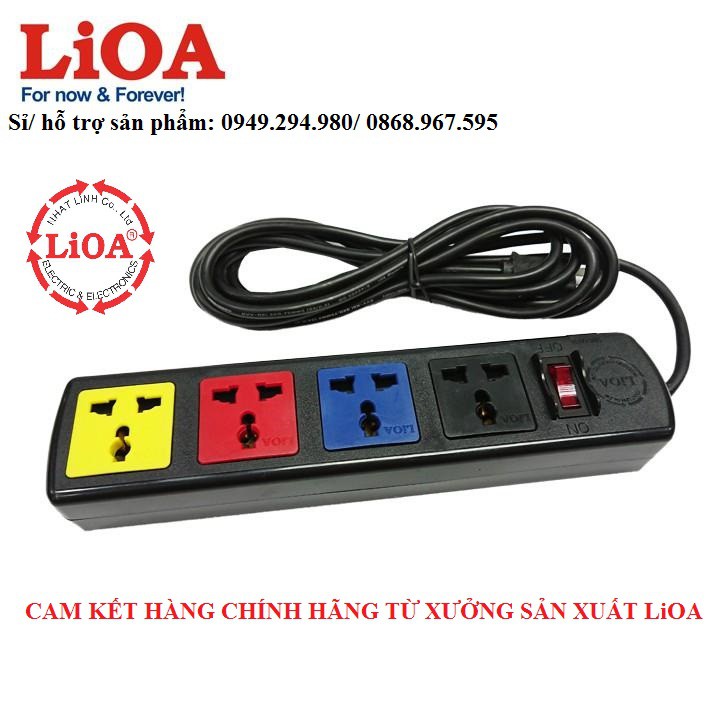 Ổ cắm kéo dài 4 LỖ 3 CHẤU ĐA NĂNG LiOA - 2200W 4 ổ cắm 3m dây 2 lõi 4D32N | A_Vy Shop