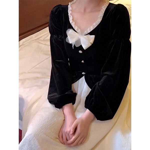 Set váy liền dài tay tiểu thư