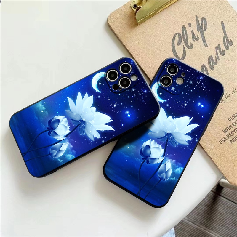 Ốp iphone Hoa sen dưới ánh trăng ốp dẻo cạnh vuông iphone đủ mã ip 6 đến 13promax tr396