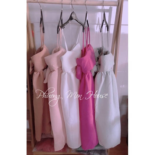 Đầm babydoll 2s nơ lưng to , đầm 2 dây nơ vãi xốp