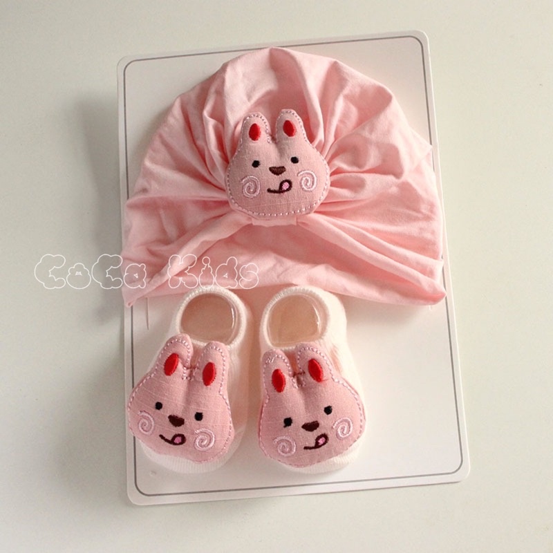 Set mũ turban kèm tất hình thú siêu dễ thương cho bé