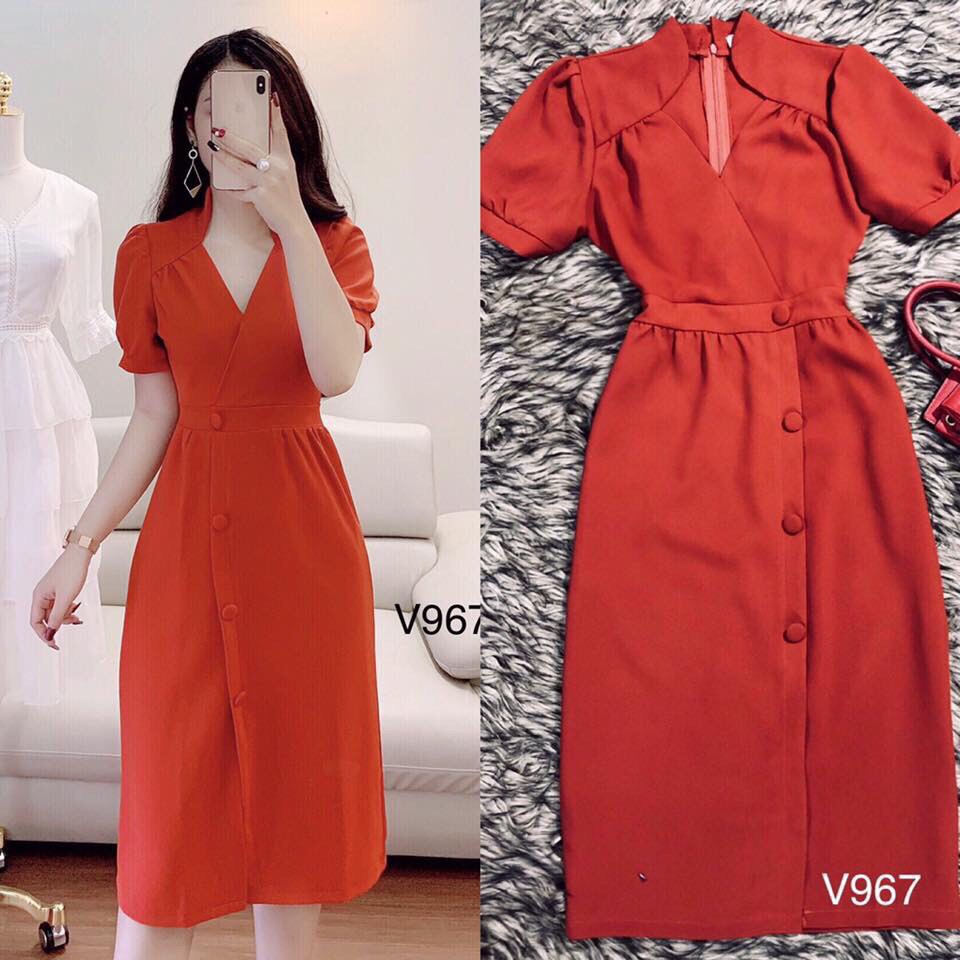 Đầm Body Khoét Cổ Tạo Kiểu Vai Nhún Nút Bọc Chất Kate Lụa ☘️