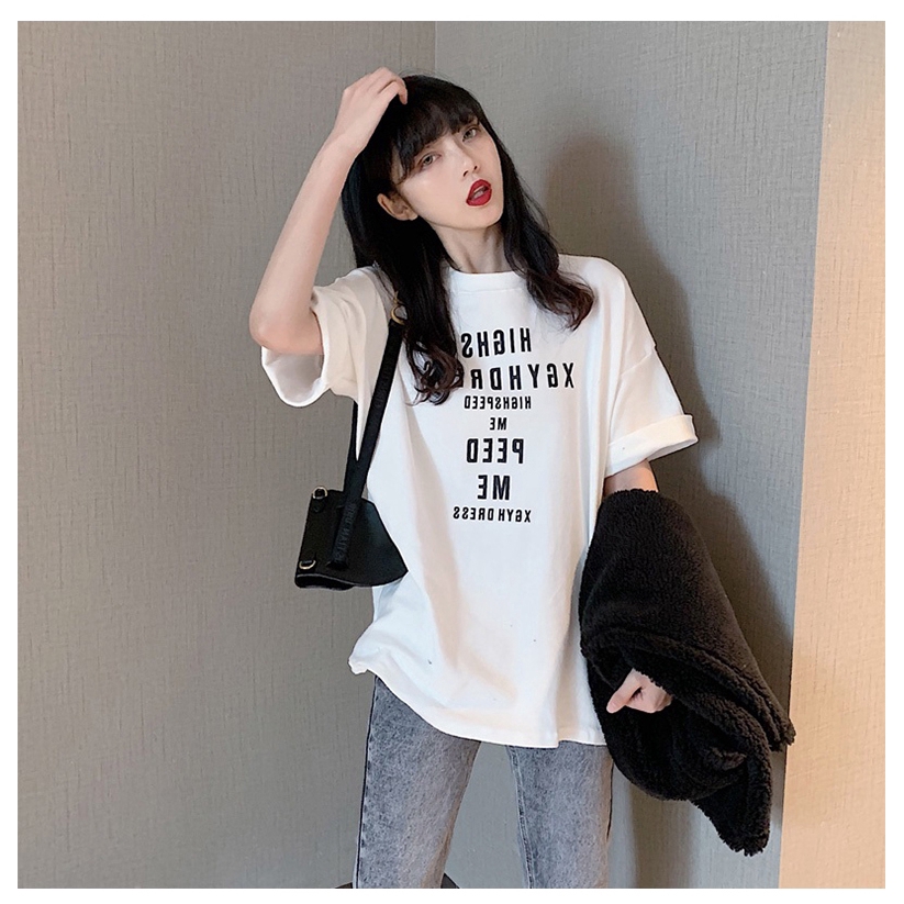 SUXI Áo Thun Dáng Dài In Chữ Thời Trang Hàn Quốc Cho Nữ