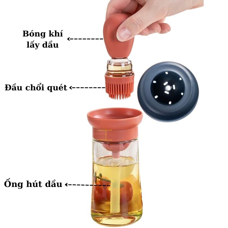 Lọ đựng dầu ăn thủy tinh 2 IN 1, kèm cọ quét silicon chịu nhiệt
