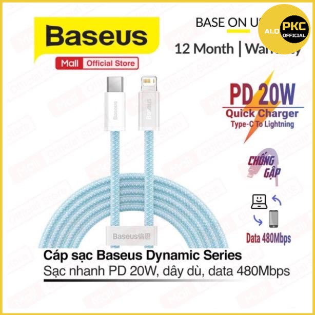 Cáp sạc nhanh Baseus Dynamic Series PD 20W Type-C to Lightning data 480Mbps, dây bọc dù, dài 1m/2m - ALO Official