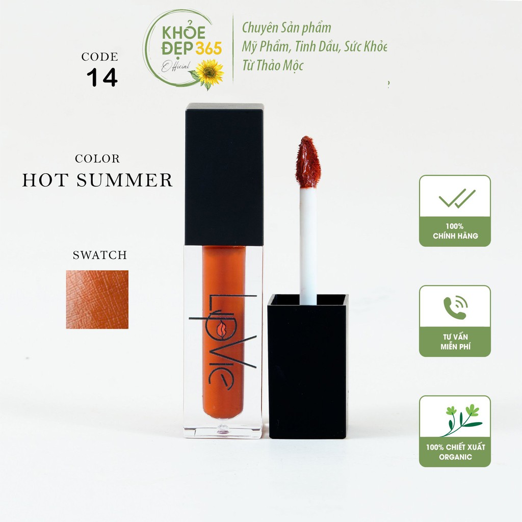 Son Kem Lipvie Matte Liquid Lipstick Màu Cam Cháy [#14 -  SUMMER] Không Chì Siêu Mềm Mịn 4,5g