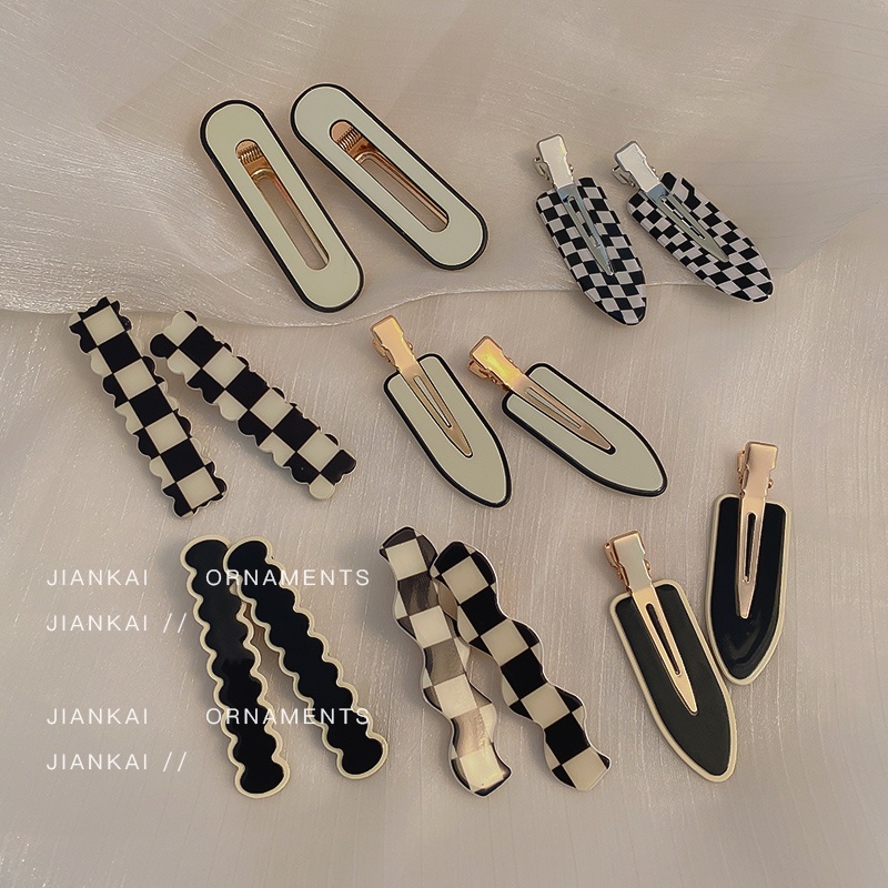 2 Kẹp tóc họa tiết caro đơn giản phong cách Hàn Quốc sành điệu