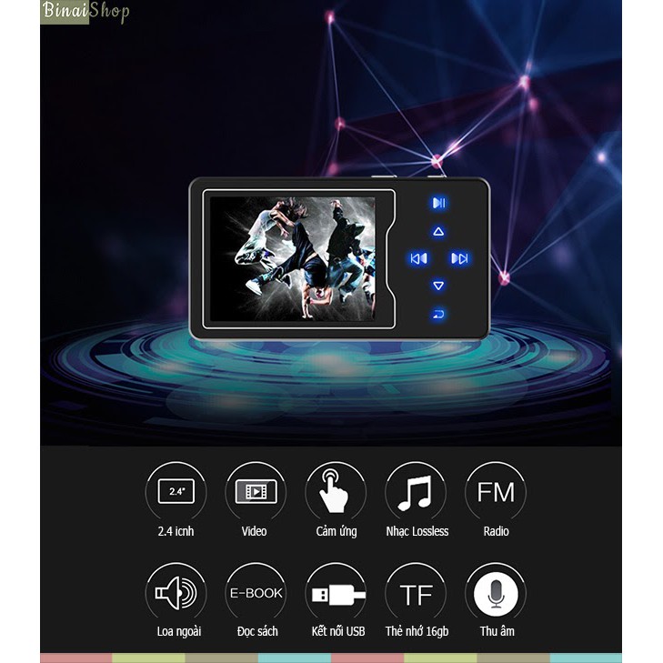 (Quà tặng 99k) Máy nghe nhạc MP3 RUIZU D08 8GB, Hỗ trợ chức năng lặp lại A-B, phát lại video 1080P HD, Hàng Chính Hãng