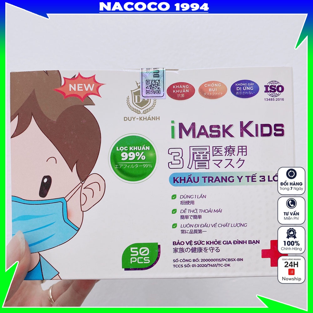 Khẩu trang y tế trẻ em 4 lớp cao cấp kháng khuẩn cho bé hộp 50 cái DUY KHÁNH