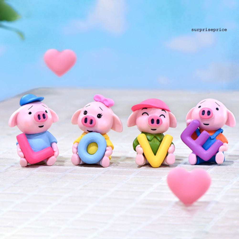 Set 4 mô hình chú heo mini trang trí sân vườn/xe hơi đa năng xinh xắn