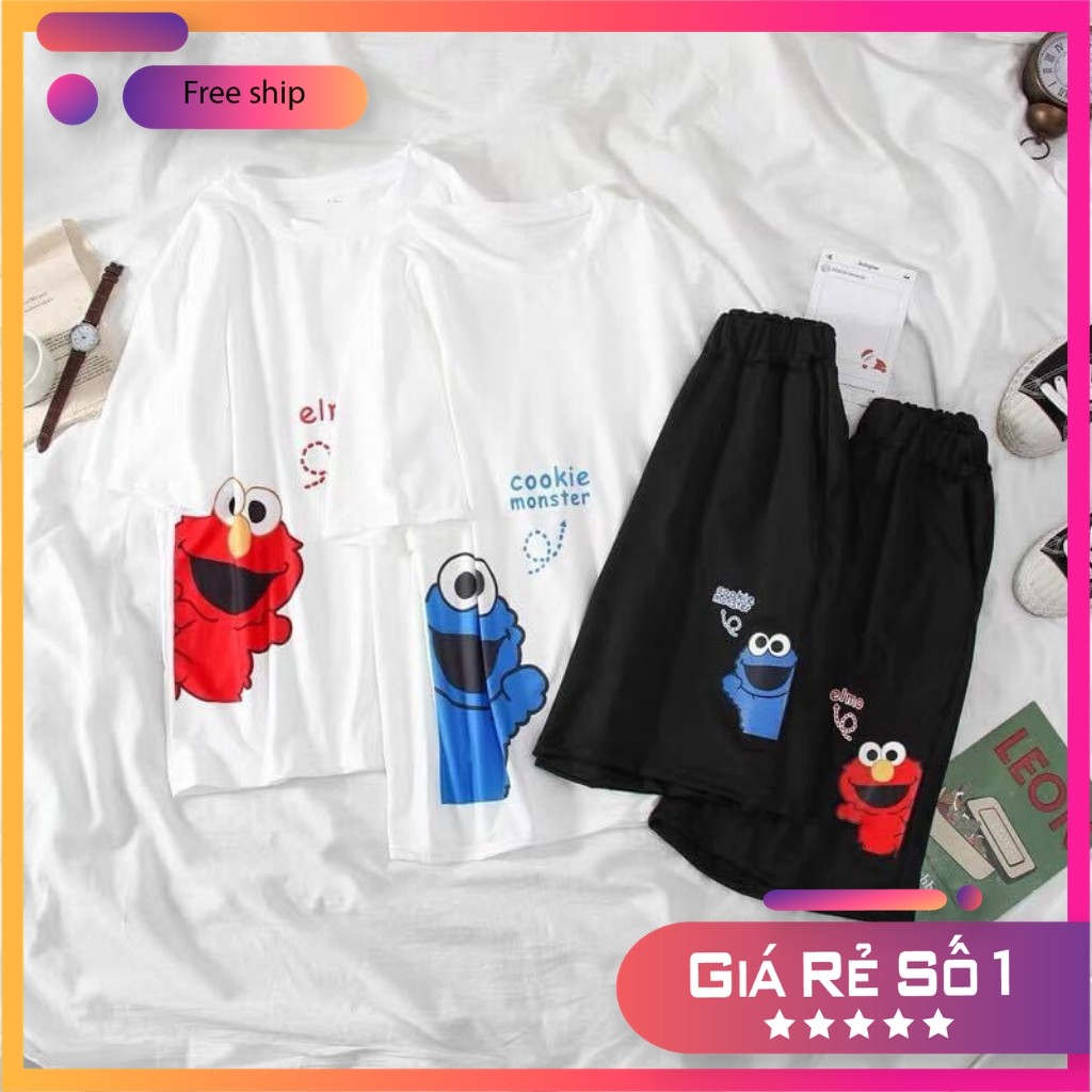 Set Bộ Mùa Hè Quần Đùi Monster Cookie Chất Cotton