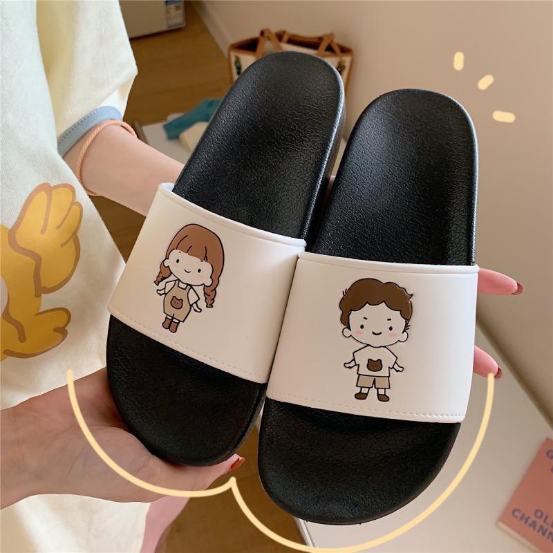 Dép quai ngang nam nữ, dép trai gái siêu cute- 3 màu đen nâu trắng