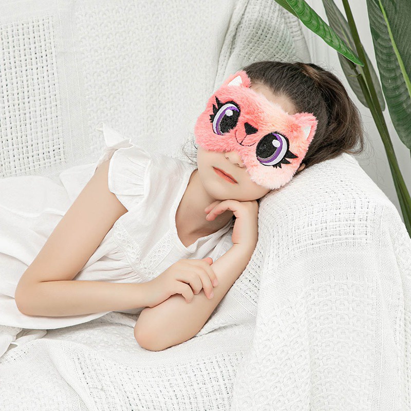 Bịt mắt ngủ hình động vật hoạt hình phủ vải lông thoáng khí cho người lớn và trẻ em
