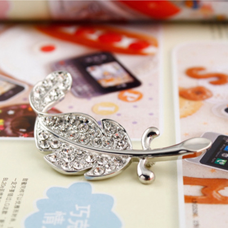 Ghim cài áo hình lá cây đính đá thời trang cho nữ