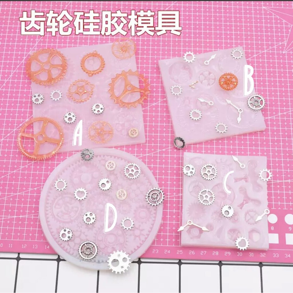 Bộ 4 khuôn silicone làm trang sức resin bánh răng đồng hồ