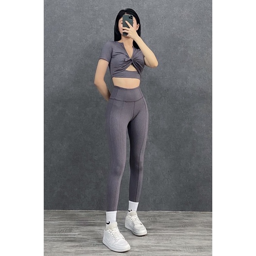 Bộ tập gym,yoga cao cấp nữ thắt nơ ngực có tay (hàng thiết kế của shop)