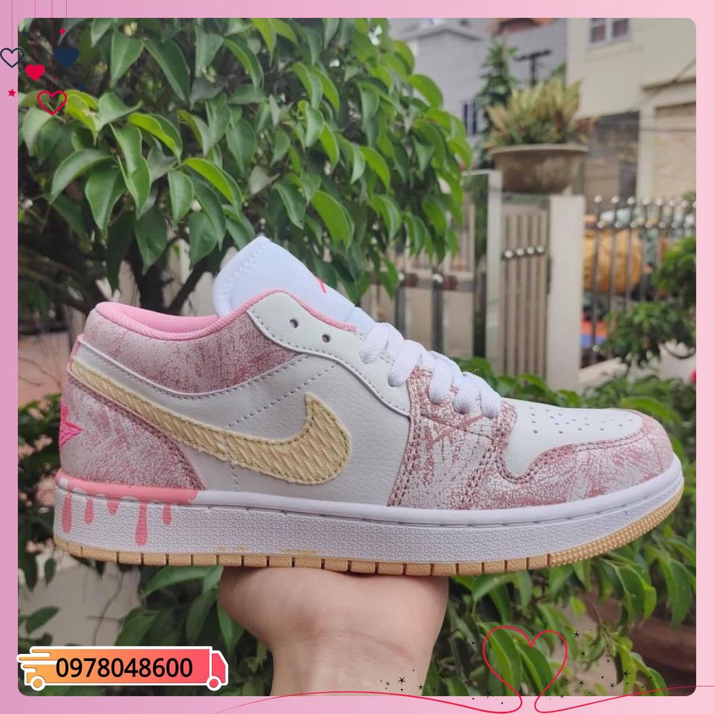 Giày Sneaker Jdan Low Kem Chảy Hồng Giày Thể Thao Nam Nữ Thấp Cổ Full Phụ Kiện