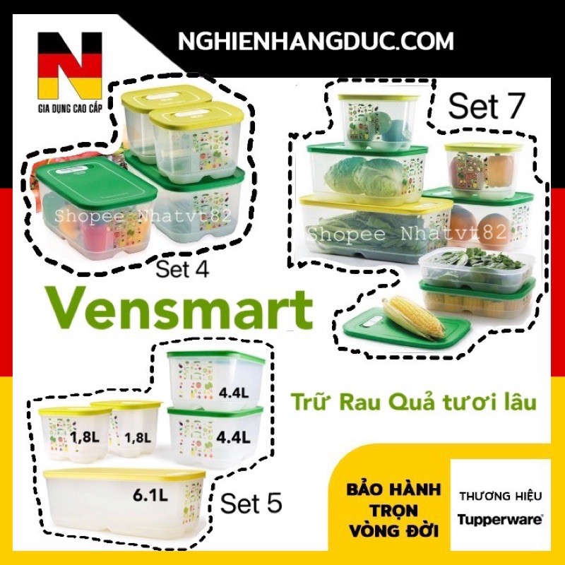 Hộp bảo quản rau củ quả Vensmart 4 / 5 / 7 / 9 Tupperware