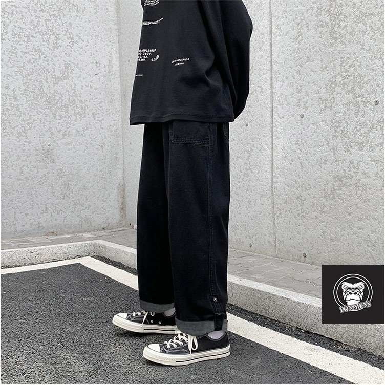 [form rộng] Quần jean baggy nam nữ ống suông form rộng lưng chun khuy bấm gấu 2021 320d | BigBuy360 - bigbuy360.vn