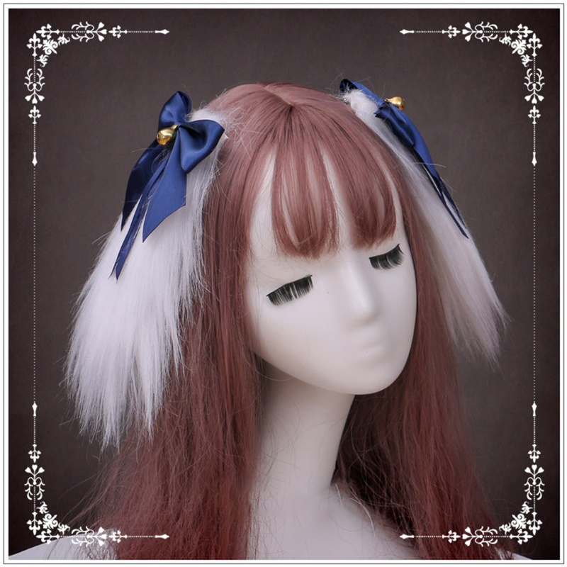 Kẹp Tóc Hình Tai Thỏ Phối Lông Phong Cách Lolita Nhật Bản Dễ Thương Cho Nữ