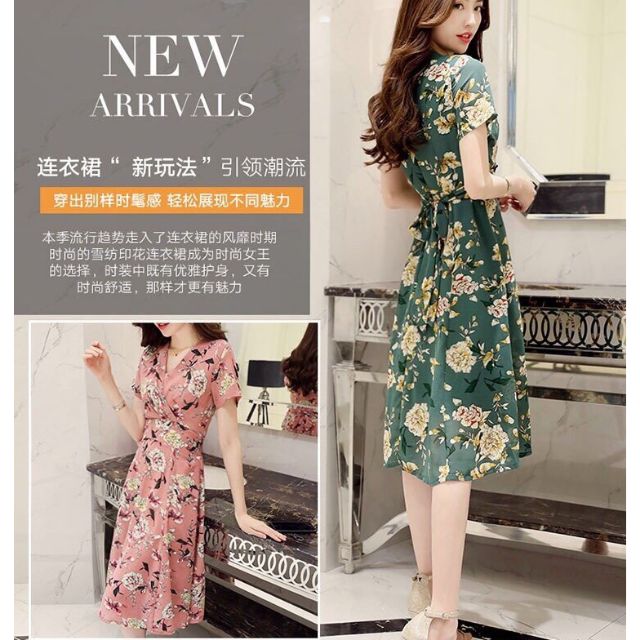 👗 HÀNG NHẬP - ĐẦM XÒE DỰ TIỆC CỔ ĐẮP CHÉO HỌA TIẾT HOA