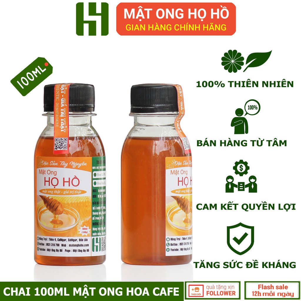 Mật ong nguyên chất hoa cafe chai 100ml - thương hiệu MẬT ONG HỌ HỒ - mật ong nguyên chất tây nguên - top bán chạy